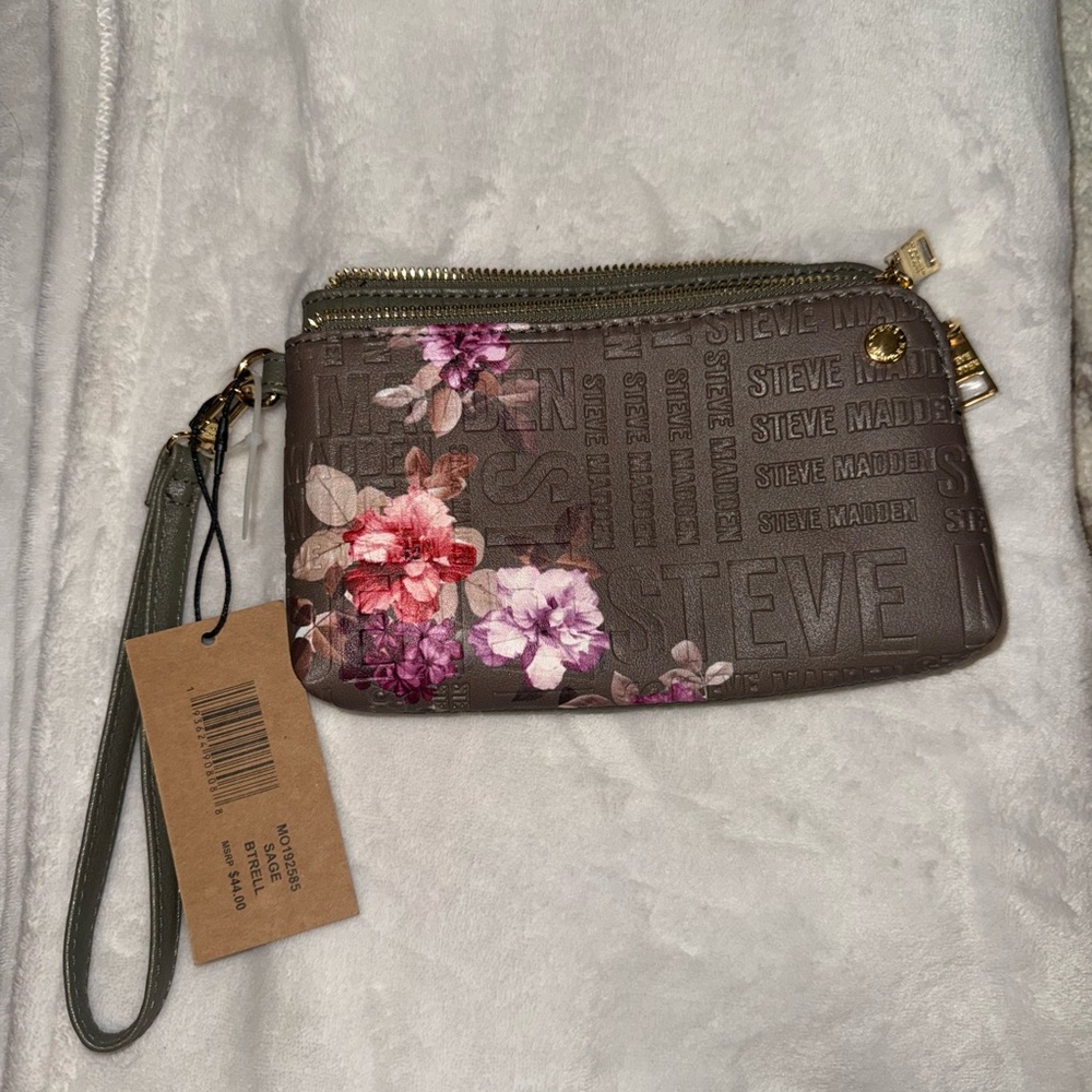 Steve Madden Brown and Pink Floral Clutch